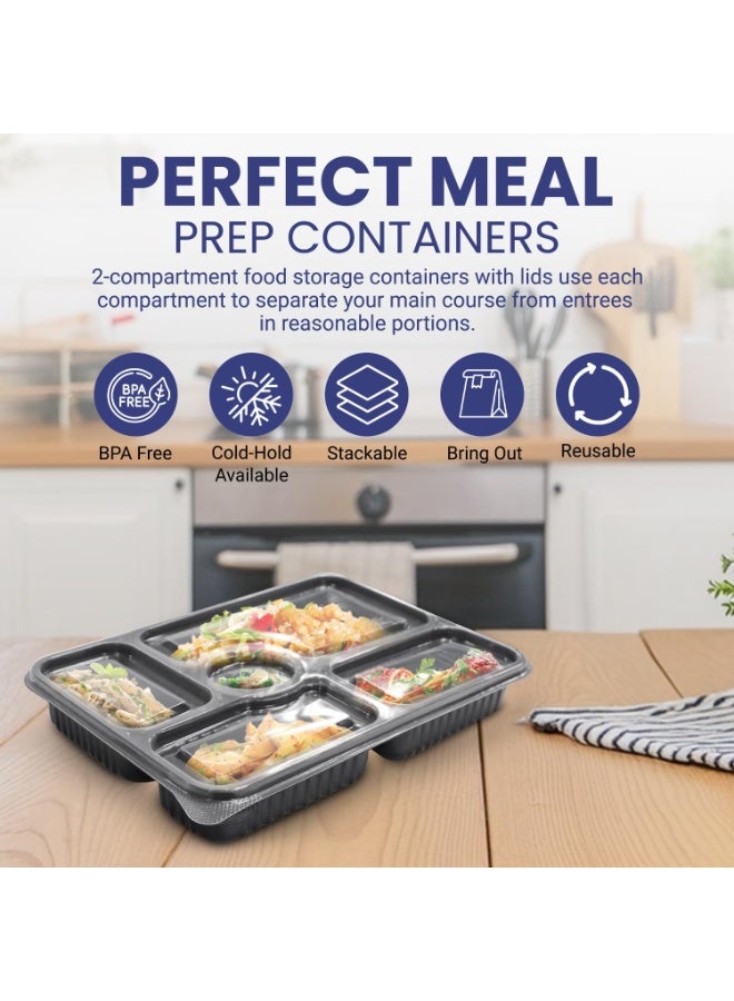 SNH Packing Black Microwave Container With Lid 5 Compartments BPA Free Stackable Lunch Boxes 12 Pieces - Image 3